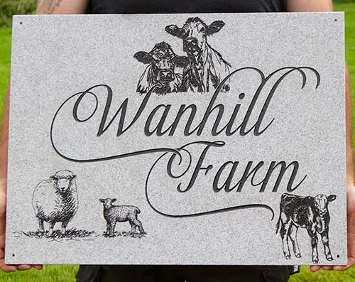 Corian is available in about 12 colours. Engraved Corian Farm Sign
