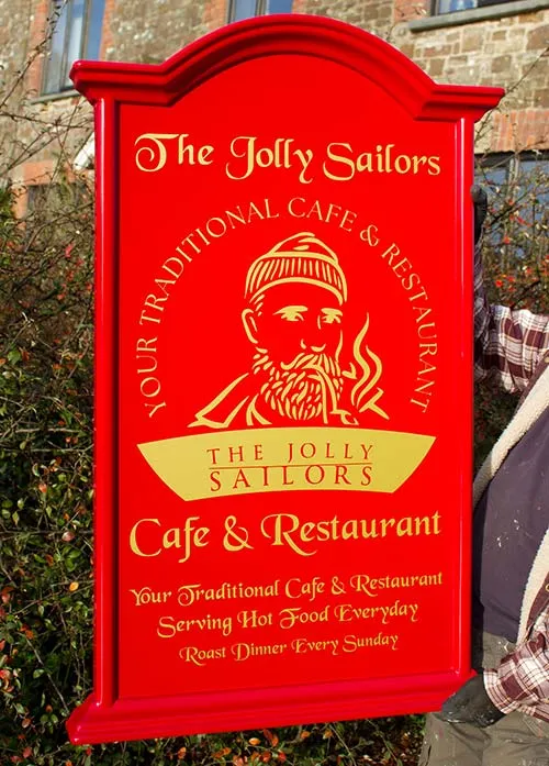 Wall mounted pub sign with cut vinyl lettering. Wall Mounted Pub Sign