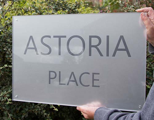 The background can be left clear, frosted or solid colour Clear Acrylic Sign with Frost Background