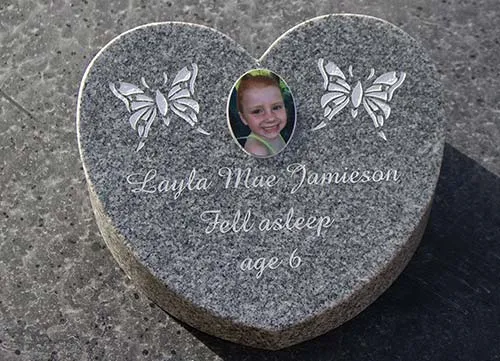 Granite memorial with full colour photo Granite Memorial Wedge