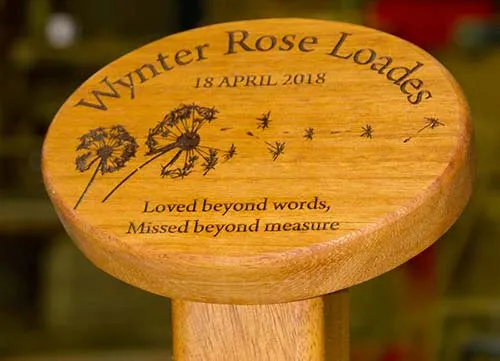 Oval wooden memorial on a stake Oval Wooden Memorial