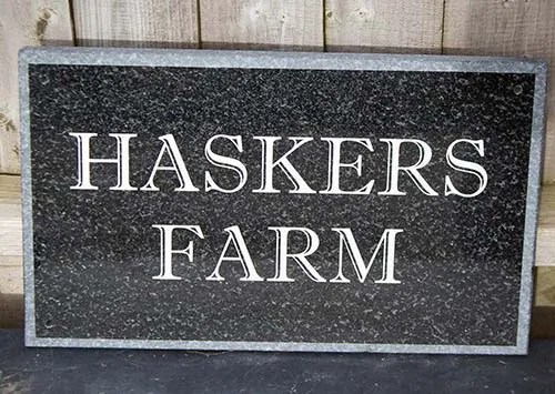 This granite farm sign had a sandblasted border. Granite Farm Sign