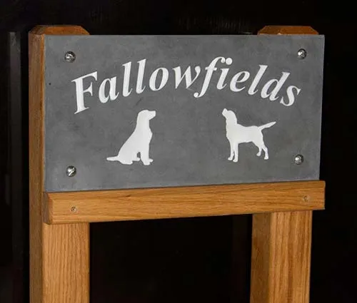 title here Slate sign on posts