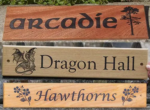 Wooden house signs made in sapele, oak and iroko. Wooden House Signs