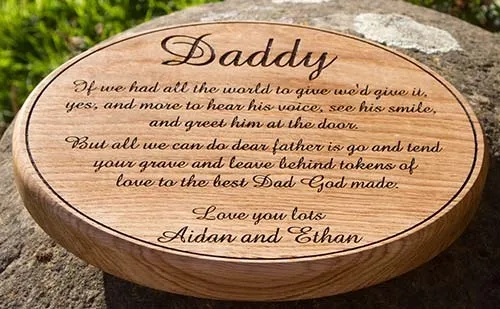 Many natural bureal grounds only allow wooden memorials. Oval Wooden Memorial