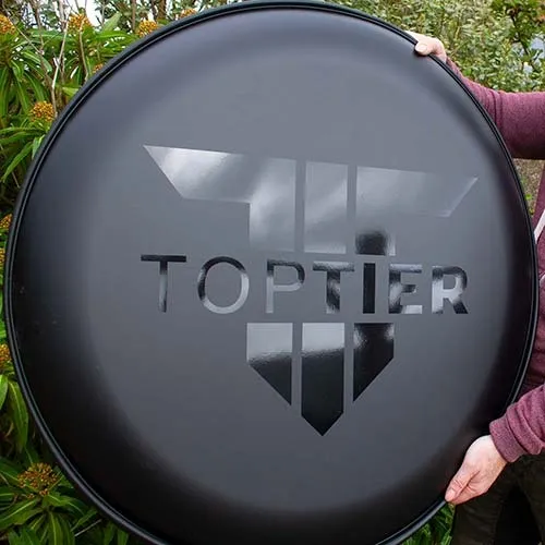 Black gloss lettering on a matt black wheel cover Black on Black Wheel Cover