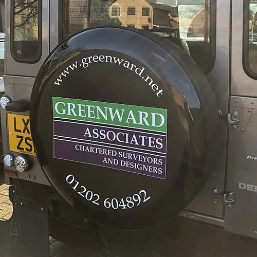 Wheel cover with a combination of print and cut vinyl. 4x4 Rear Wheel Cover