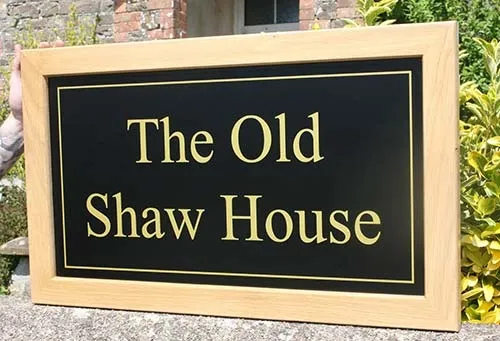 Aluminium compopsite framed with natural oak. Oak Framed House Sign
