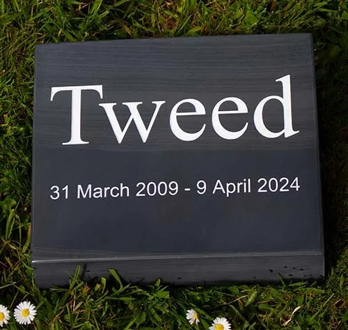 Deep engraved lettering painted white Slate Memorial Wedge