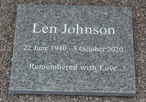 Grey granite memorial with white lettering Grey Granite Memorial