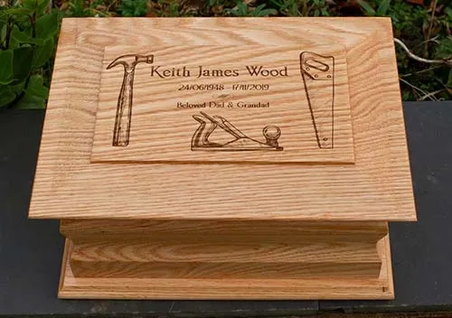 Caskets with plaques are also available. Ashes Casket with Laser Engraved Top