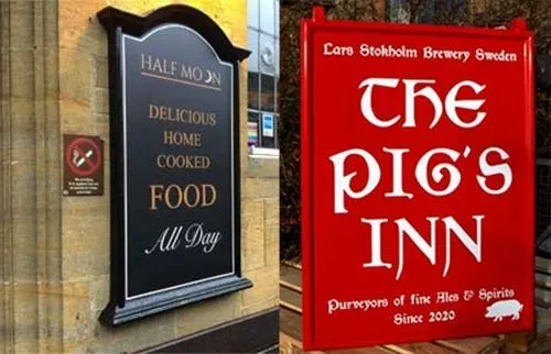 Wall mounted and hanging pub signs are available. Fibreglass Pub Signs