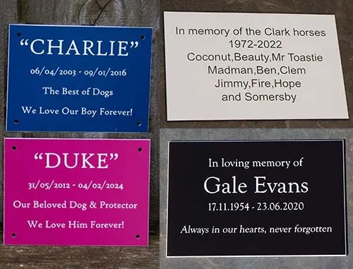 Good value memorial plaques engraved in acrylic laminate. Good Value Memorials