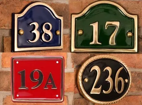 Motifs can be included. Brass House Number Signs