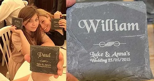 These make great coasters for guests to tae home. Rough Slate Table Settings