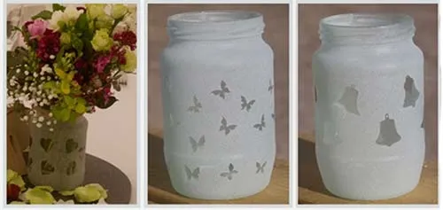 These work well as rustic vases or tea light holders. Sand Blasted Glass Jars