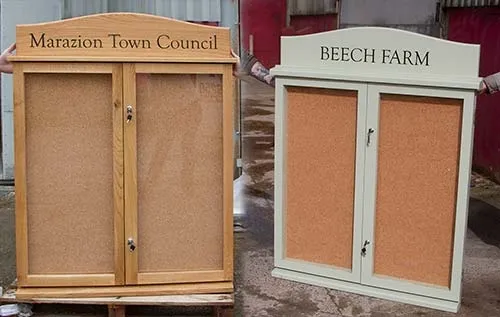 .For the wooden notice boards we use Oak, Iroko or Painted Sapele. Oak an Painted Hardwood Notice Boards